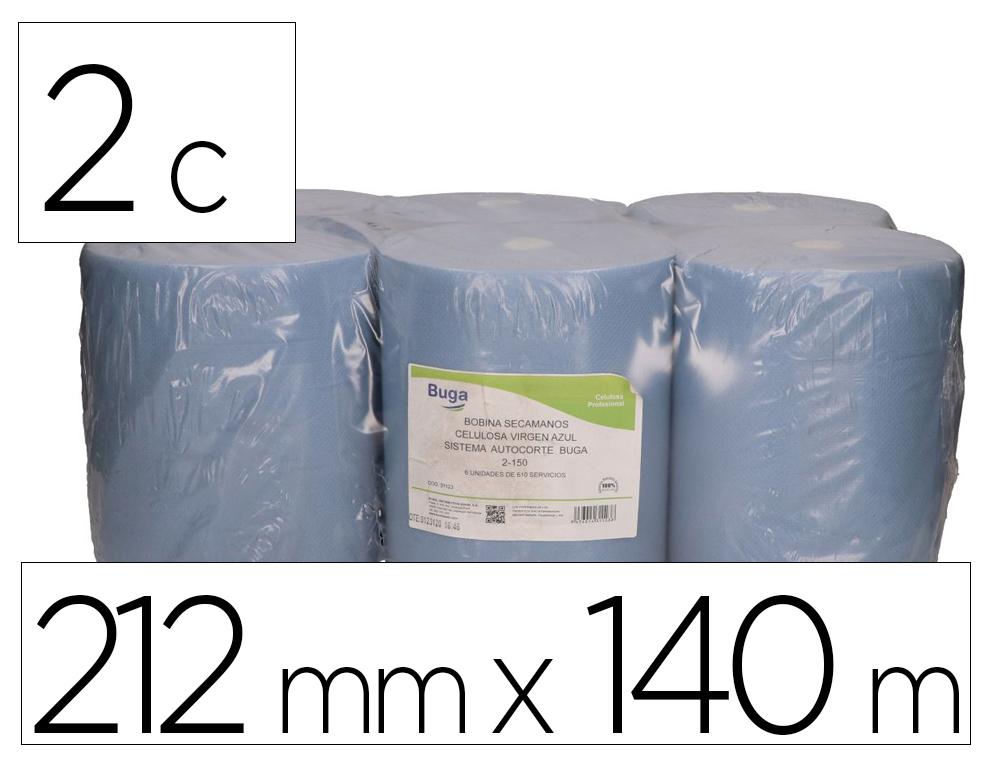 Bunzl Papel secamanos Greensource 2 capas celulosa reciclada azul 212mm x 140m para sistema autocorte, paquete de 6 rollos