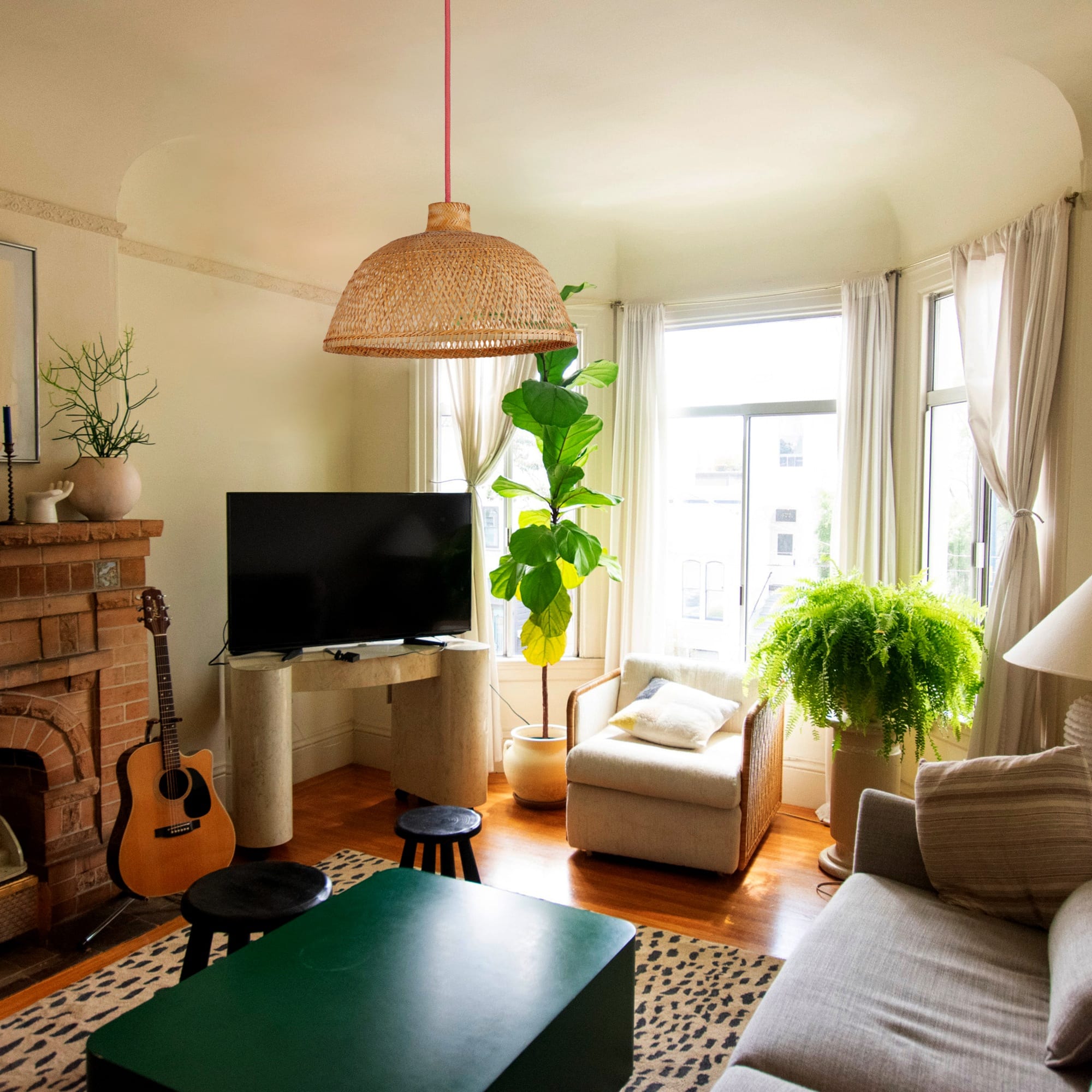 Sulion Tan Lámpara de techo de bambú con cable rojo 1xE27 52cm - TAN 201202