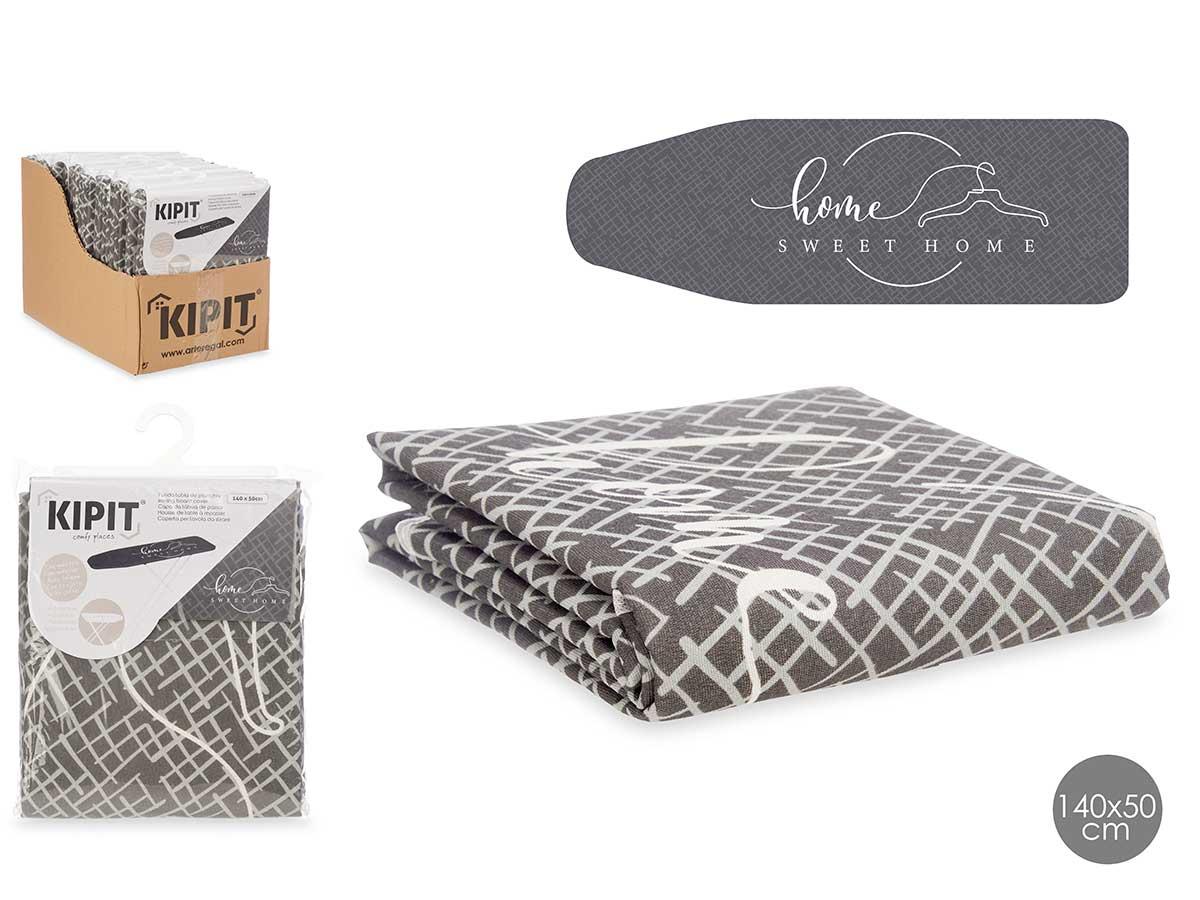 Kipit Funda para Tabla de Planchar con Muletón 140x50 cm, Antracita con Estampado, 70% Algodón 30% Poliéster (8 Unidades)