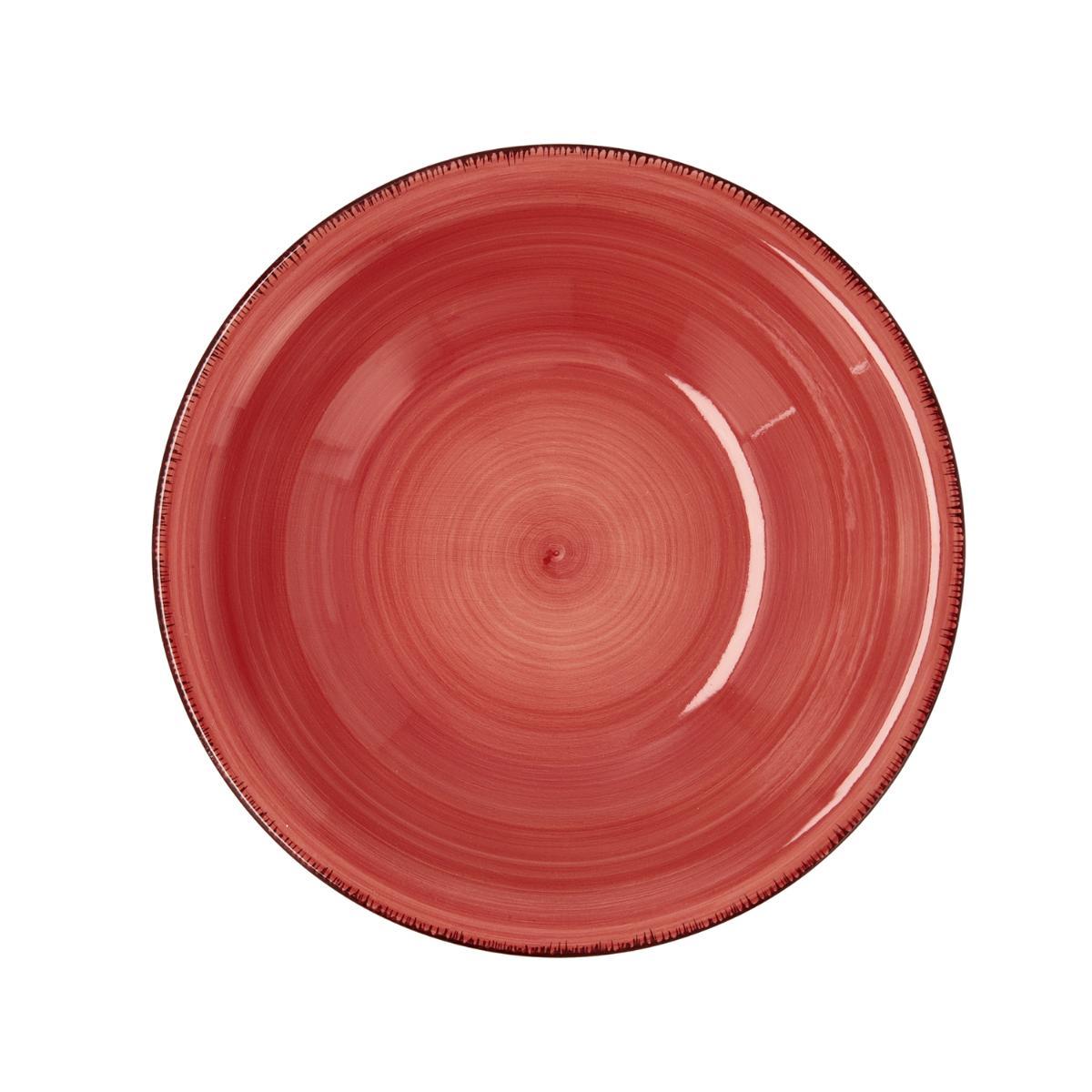 Quid Plato Hondo Cerámico Coral Vita Rojo 21,5 cm - Apto Lavavajillas y Microondas, Apilable, Diseño Pintado a Mano