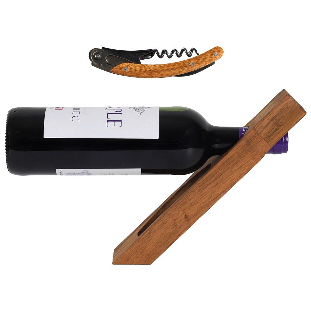 Cook Concept Soporte para Botella de Vino y Sacacorchos, Utensilio Multifuncional de Madera de Acacia
