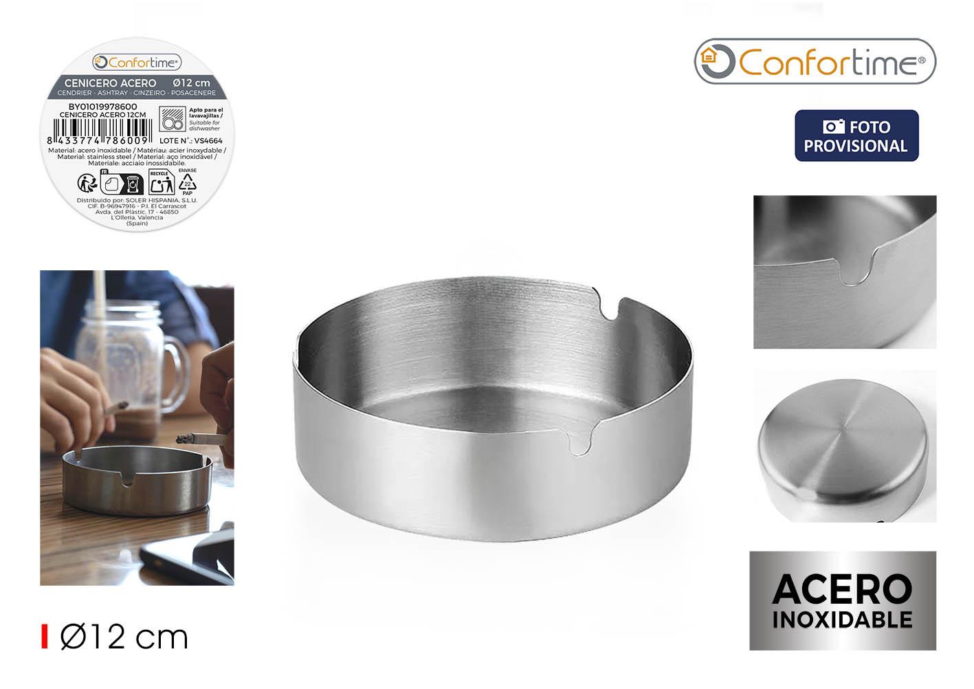 Confortime Cenicero de Acero Inoxidable de 12 cm de Diámetro - Ideal para Hogar y Oficina (24 Unidades)