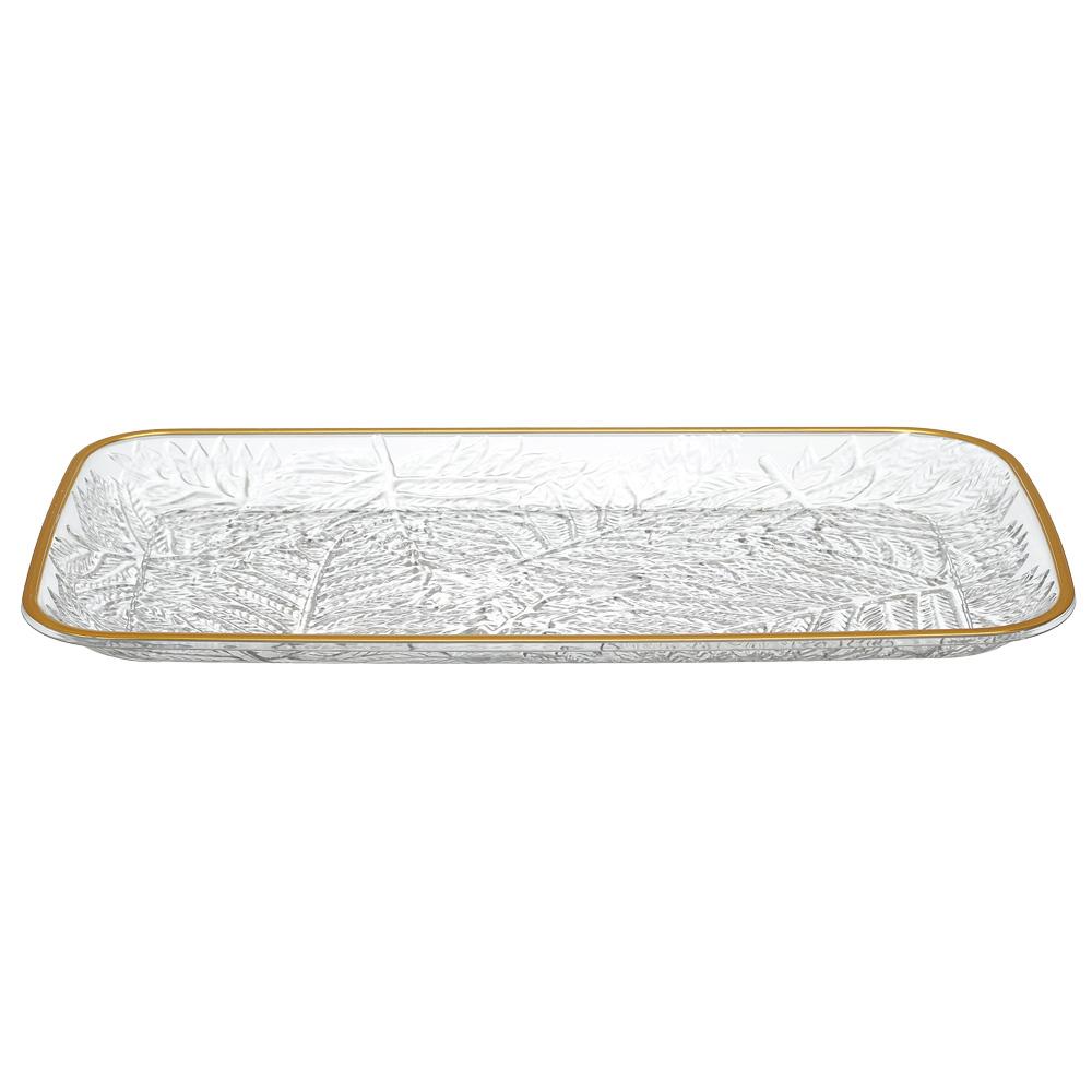 Home Deco Factory Bandeja Rectangular Mirage 34 cm con Ribete Dorado y Relieve de Hojas - PET