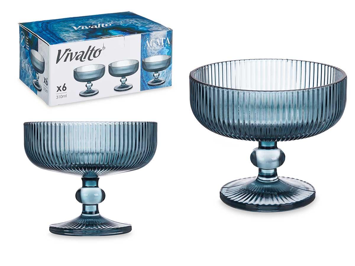 Vivalto Copa Helado Azul Oscuro Rayas 310 ml, 12x10x12 cm (24 Unidades)