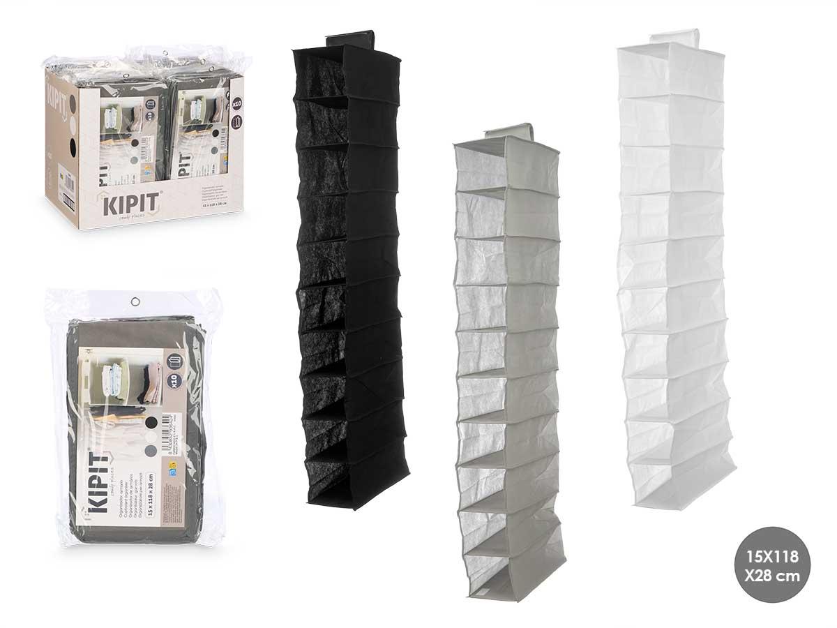 Kipit Organizador de Armario 10 Cavidades de Tela y Cartón, Surtido, 28x16x4.5 cm (24 Unidades)