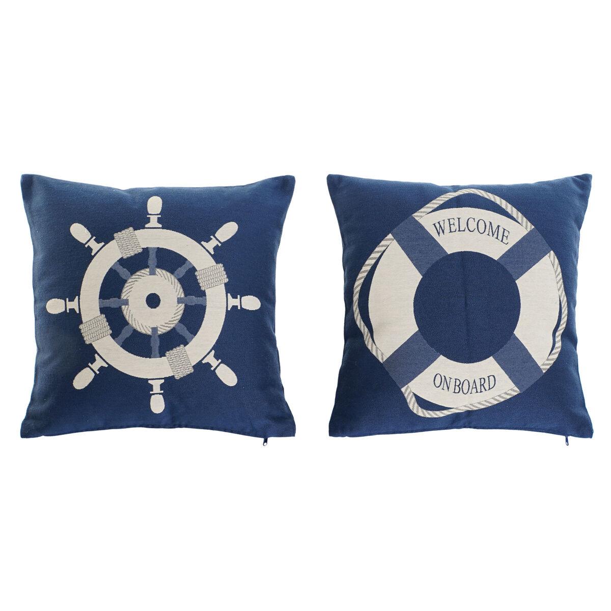 DKD Home Decor Cojín Atlantico Azul Blanco Poliéster 10 x 45 x 45 cm con Cremallera (2 Unidades)