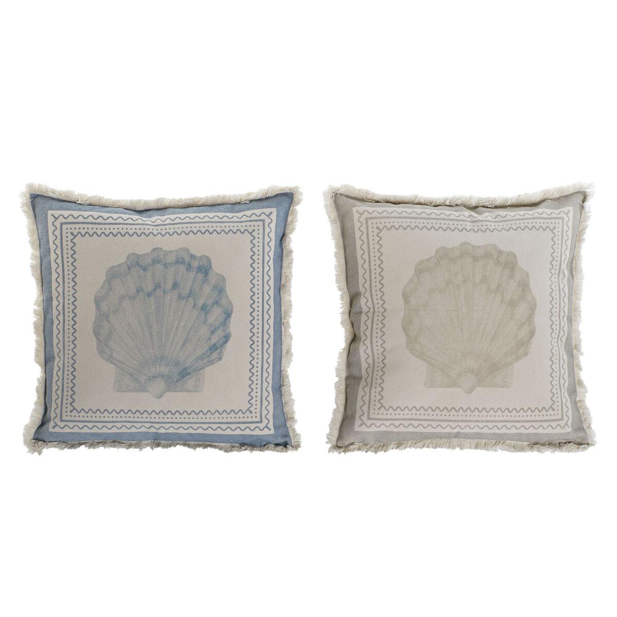 DKD Home Decor Cojín Atlantico Decorativo para Hogar Crudo Azul 45x45 cm de Algodón y Poliéster con Cremallera - Pack de 2 Unidades