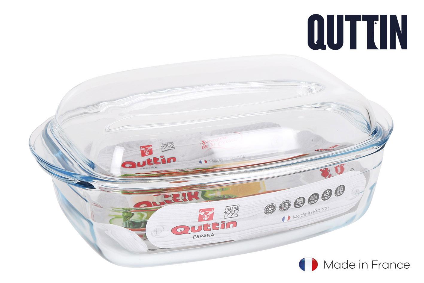 Quttin Cacerola de Vidrio Rectangular con Tapa 3L + 1.5L (3 Unidades)