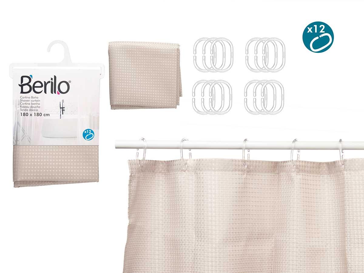 Berilo Cortina de Baño Poliéster Beige con Puntos 180x180 cm (12 Unidades)