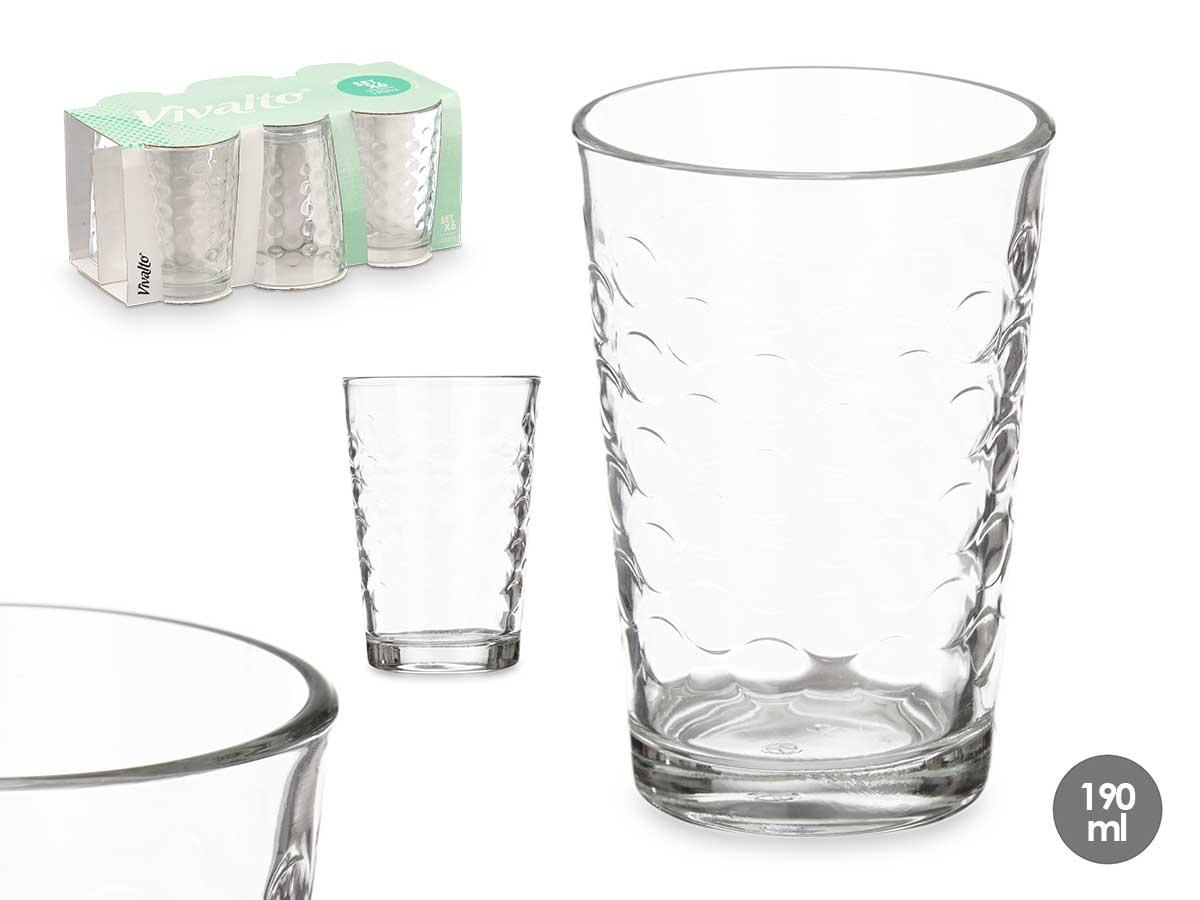 Vivalto Set 6 Vasos Vidrio Transparente con Puntos 190 ml, Apto Lavavajillas, Vaso 6.5 cm diámetro x 9.5 cm alto (8 Unidades)