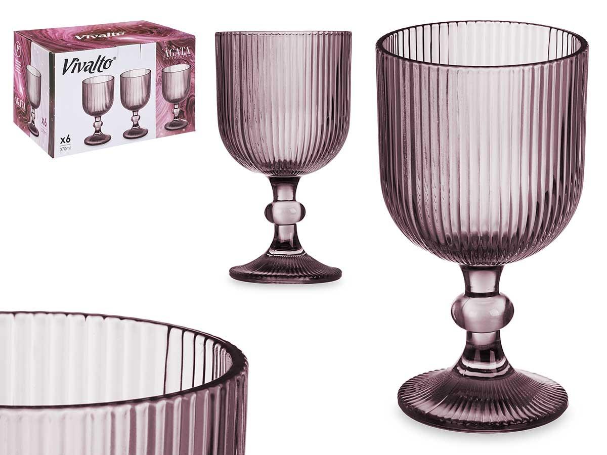 Vivalto Copa de vidrio rosa con rayas, 260 ml, 7.9 x 14.4 x 7.9 cm (24 Unidades)