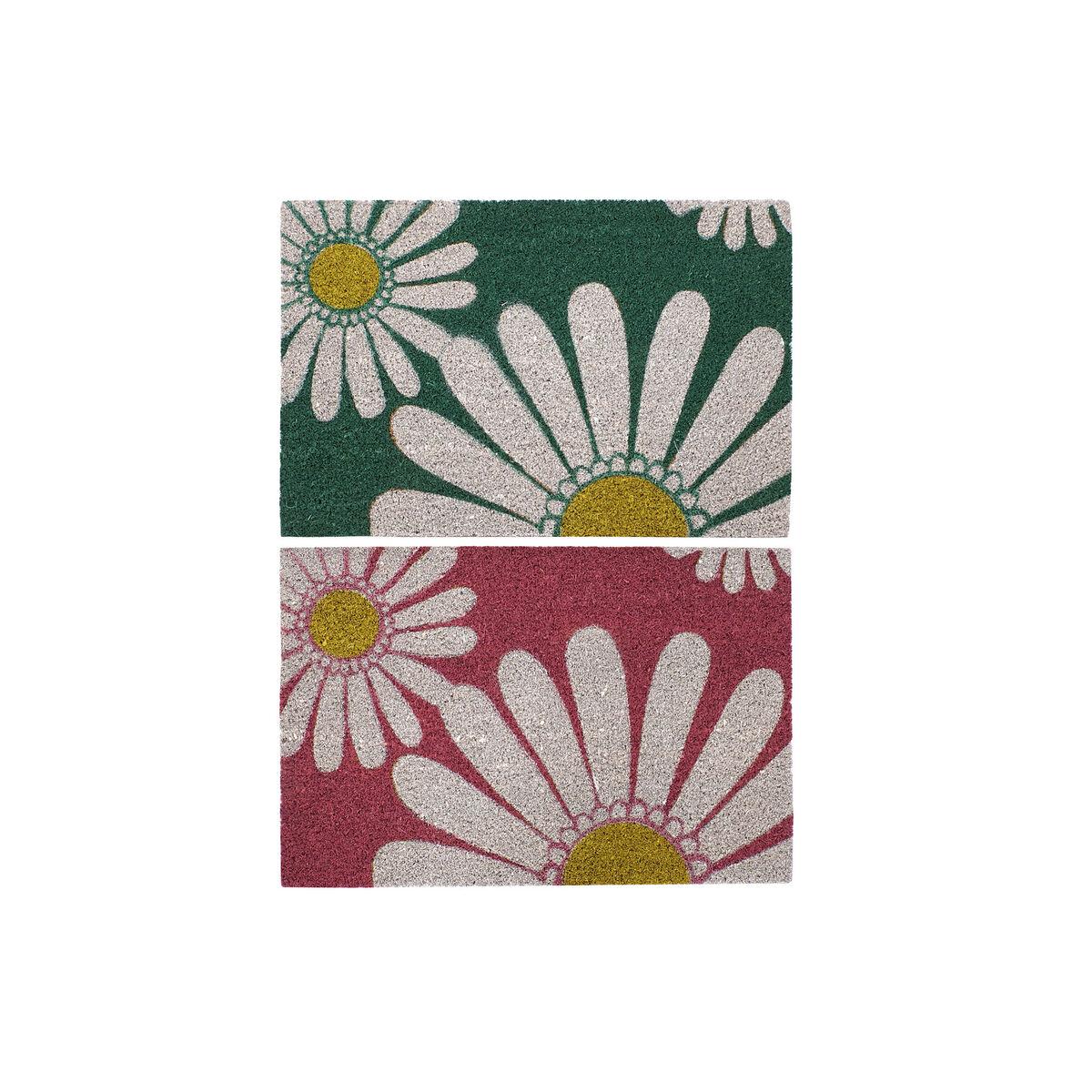 DKD Home Decor Felpudo de Fibra de Coco y Goma con Diseño Margaritas, Verde Menta Rosa, 40x60 cm (Pack 2 Unidades)