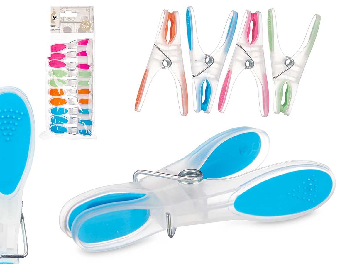 Arte Regal Set 10 Pinzas de Silicona, Plástico y Metal - Pinza 8.5 x 4 x 1 cm - Colores Surtidos (24 Unidades)