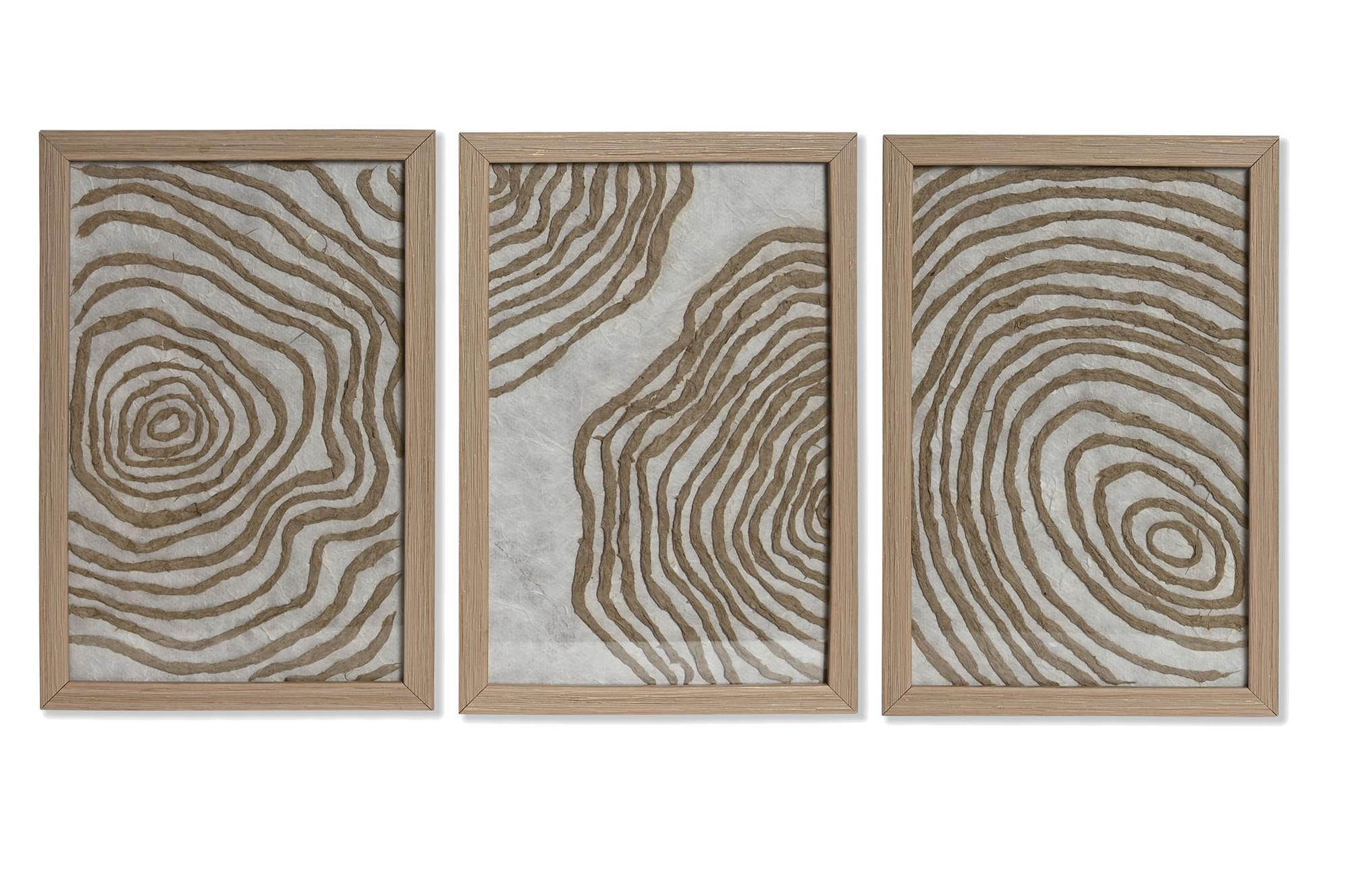 DKD Home Decor Set de 3 Cuadros Decorativos Modernos, Colores Natural y Blanco, de Cristal y Papel Maché, Medidas 2x30x20 cm