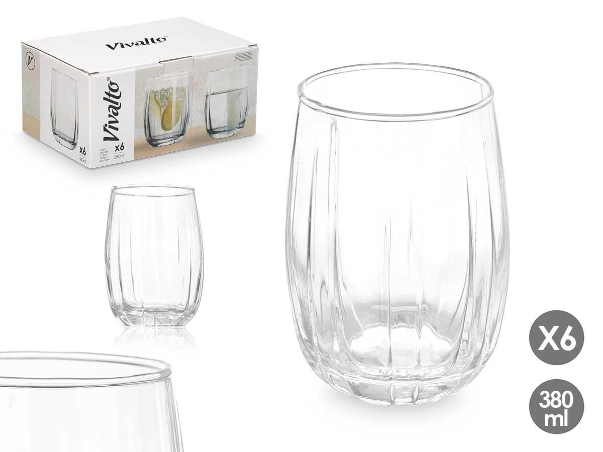 Vivalto Vaso Rayas 380 ml Transparente - Vidrio, 6.8x11x6.8 cm (24 Unidades)
