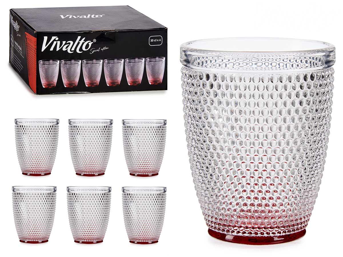 Vivalto Vaso de Cristal con Puntos de Agua 300 ml Rojo 8x10x8 cm (48 Unidades)