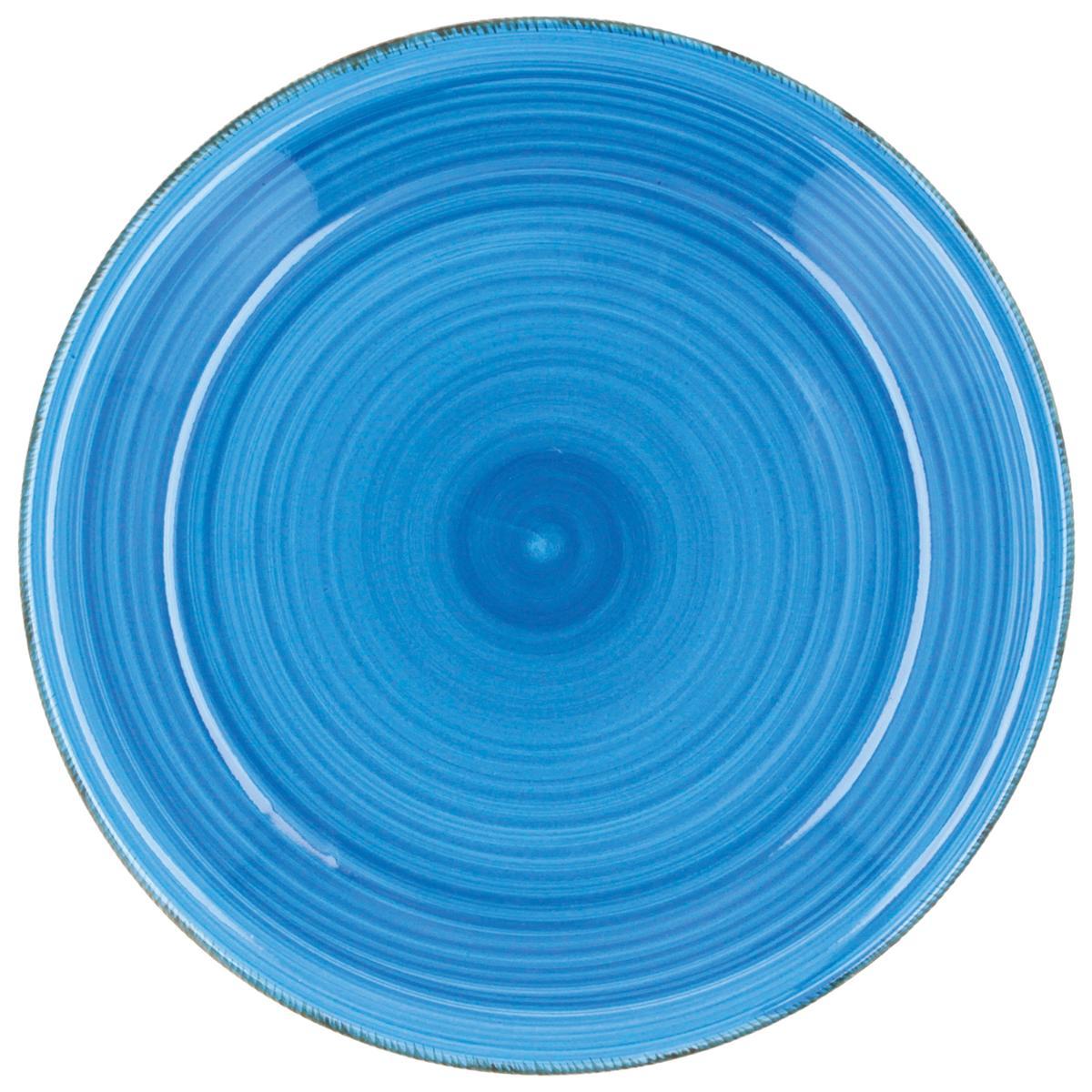 Quid Plato Llano Cerámico Vita Azul 27 cm, Pintado a Mano, Apilable, Apto para Microondas y Lavavajillas