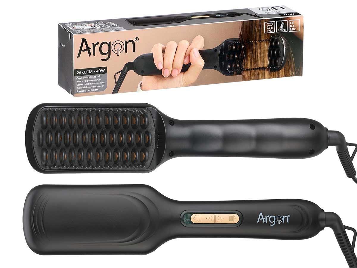 Argon Cepillo Alisador Eléctrico 40W con Placas Cerámicas, Calentamiento Rápido PTC, Cable Giratorio 1.7m Negro/Oro 26 x 4.7 x 6 cm (6 Unidades)