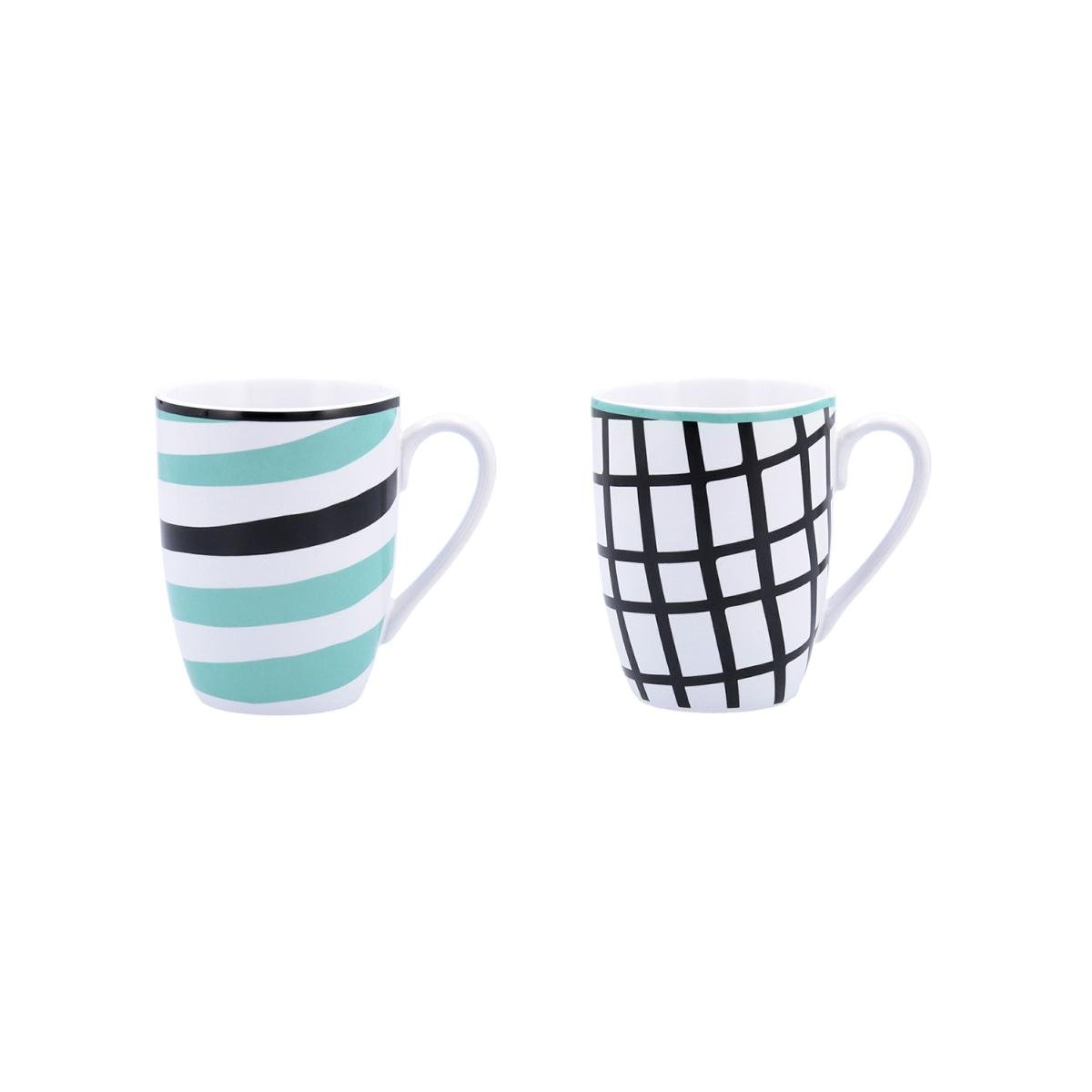 Bidasoa Set de 2 Mugs de Porcelana Zigzag Bicolor Surtidos 33 cL | Duraderos, Diseñados en España, Apto Lavavajillas y Microondas