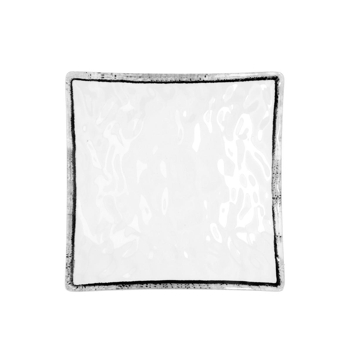 Quid Plato Cuadrado Melamina Select Filo 19x19x4,5 cm Blanco y Negro Pack 12 Unidades Extra Resistente Apto Lavavajillas, Uso Diario