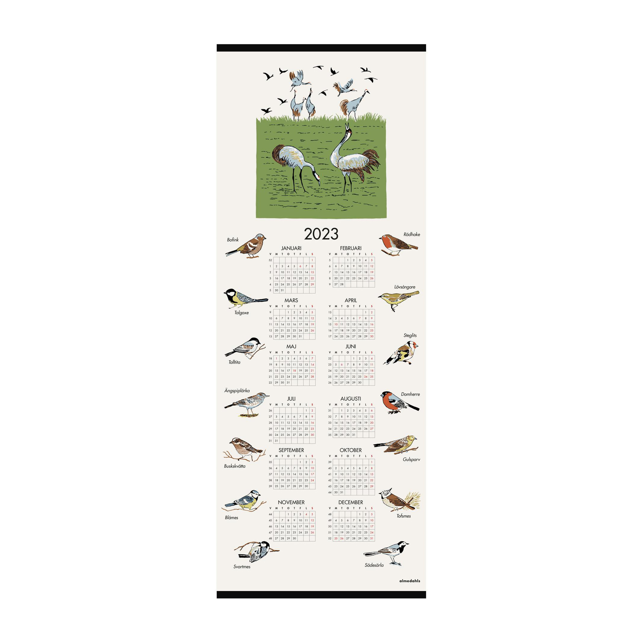 Calendario aves suecas 2023 35x90 cm
