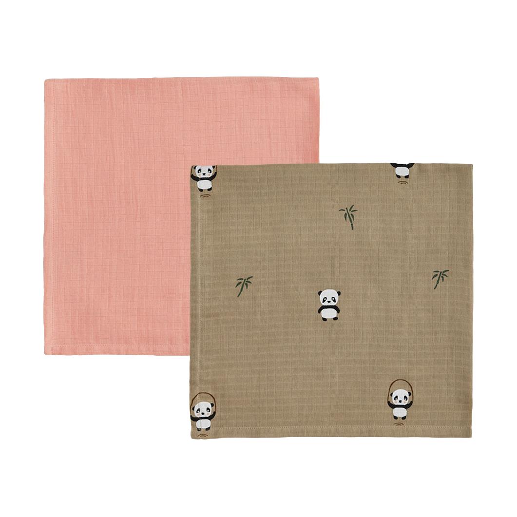 Set de 2 plaids infantiles Panda Khaki-rose