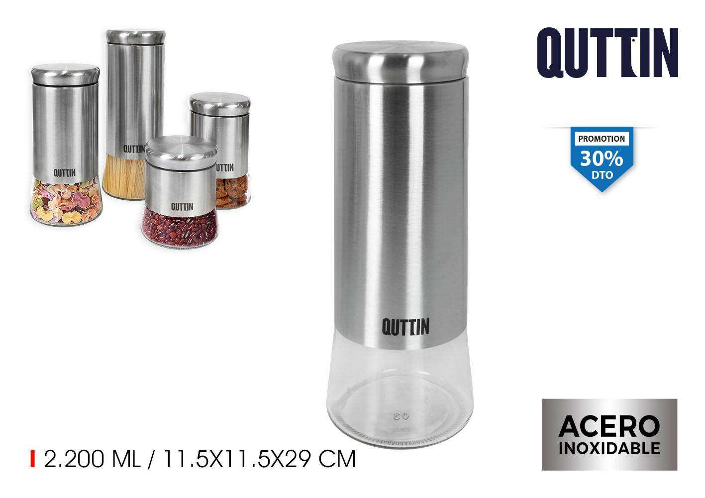 Quttin Tarro de Vidrio y Acero 2200 ml - Medidas 11.5 x 11.5 x 29 cm (12 Unidades)