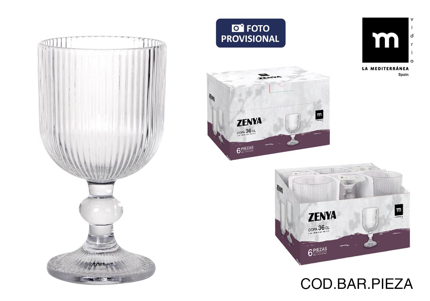 La Mediterranea Copa Zenya Transparente 360 ml - 9 cm diámetro x 16 cm alto (24 Unidades)