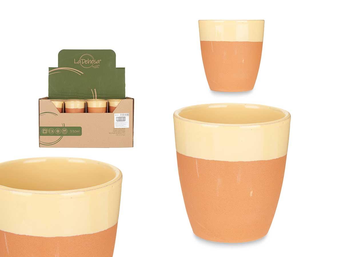 La Dehesa Vaso de Barro 330 ml Amarillo y Marrón, 9x9.5x9 cm, Apto para Horno, Microondas, Nevera y Lavavajillas (24 Unidades)