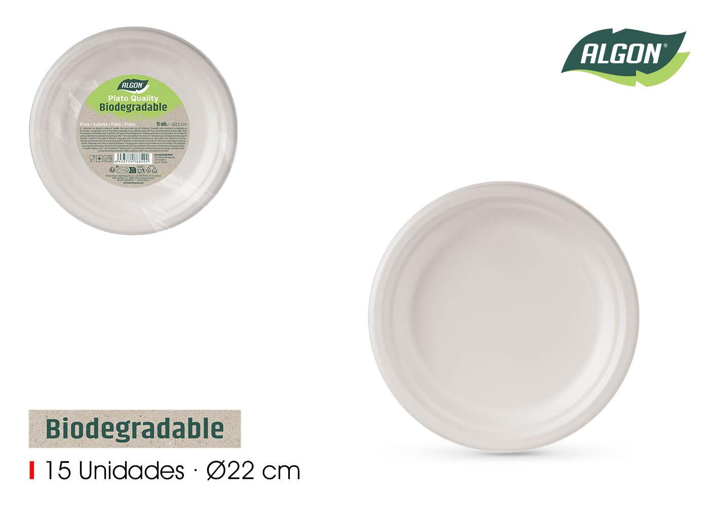 Inde Set de 15 Platos Biodegradables Quality Algon 22 cm (24 Unidades)