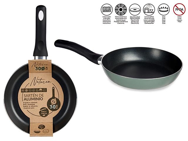 Kinvara Sartén de Aluminio 30 cm Verde, Apto para Eléctrico, Gas, Inducción, Vitrocerámica y Lavavajillas (6 Unidades)