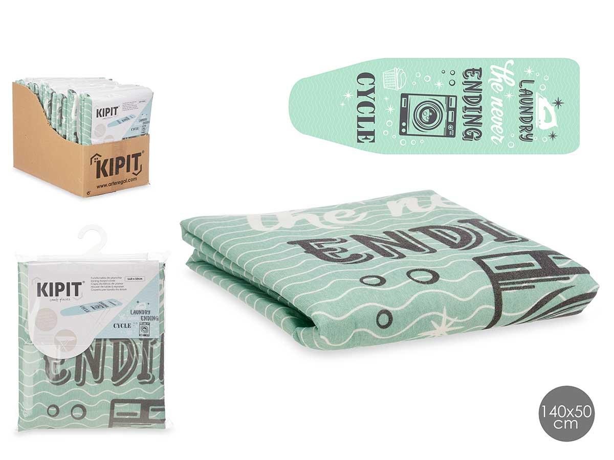 Kipit Funda para Tabla de Planchar con Muletón 140x50 cm, Verde con Estampado, 70% Algodón 30% Poliéster (8 Unidades)