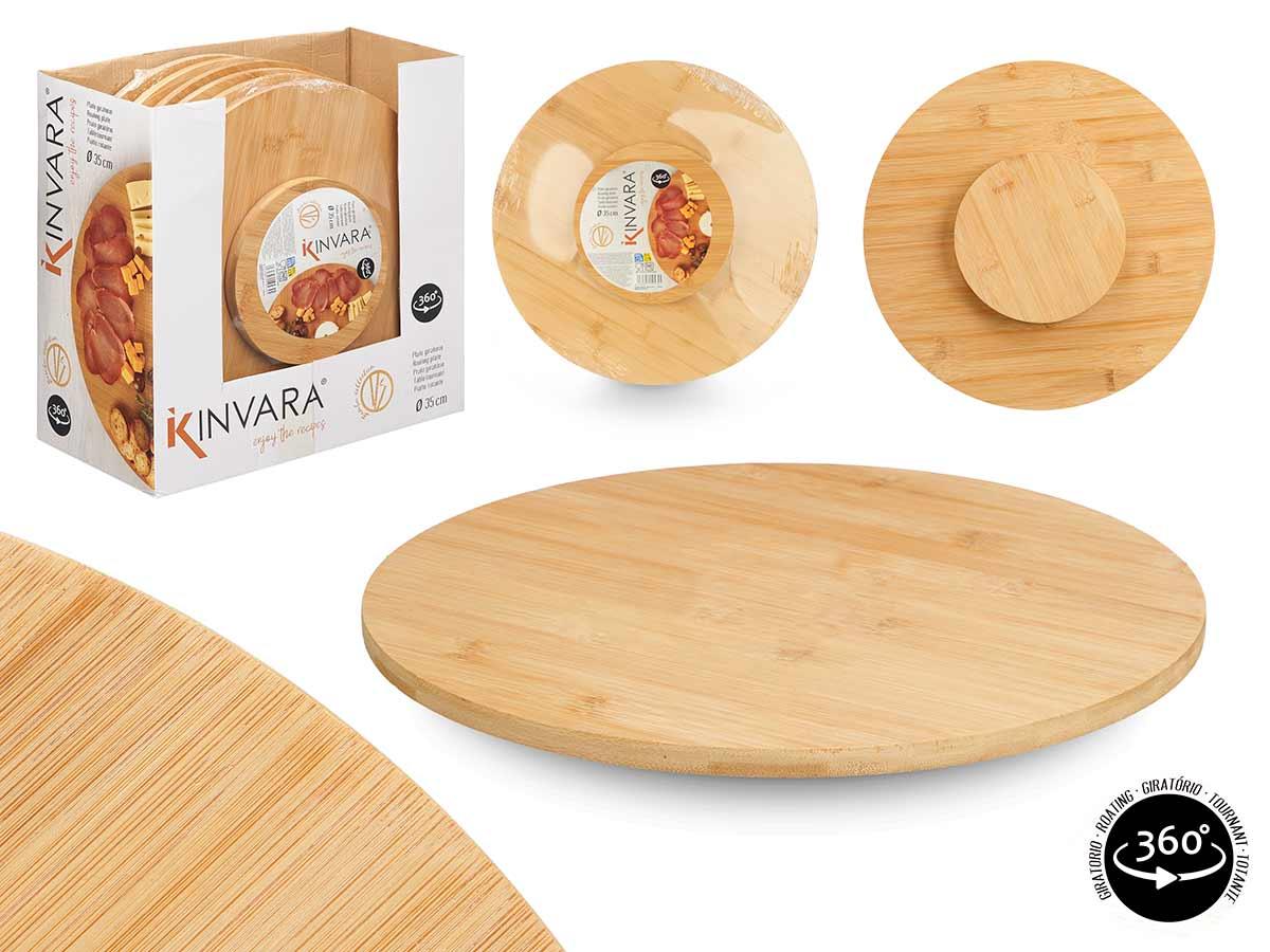 Kinvara Tabla Redonda Giratoria 35 cm de Bambú (12 Unidades)