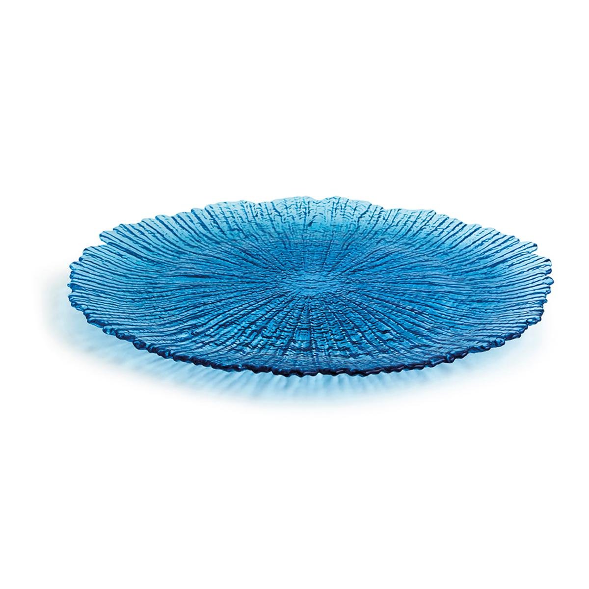 Quid Plato de Presentación Mar De Viento de Vidrio Azul 32 cm con Relieve Orgánico, Higiénico y Ecológico