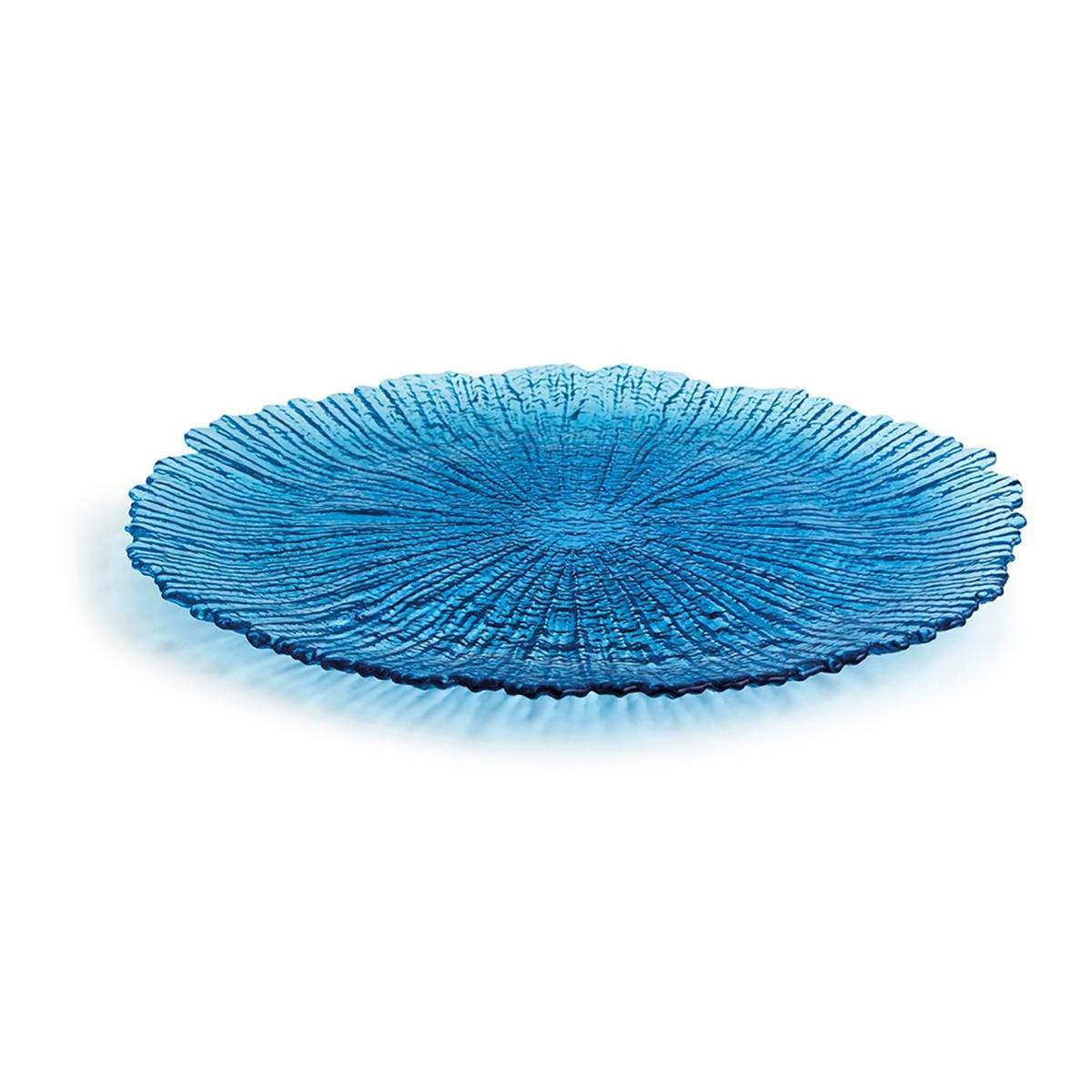 Quid Plato de Presentación Mar De Viento, Vidrio Ecológico Azul con Relieves Orgánicos, 32 cm (Juego de 12 Unidades)