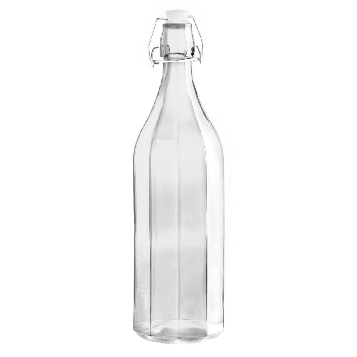 Quid Botella Mesa Granity de Vidrio Transparente con Relieve y Tapón 1 L - Pack de 6 Unidades Apto Frigorífico