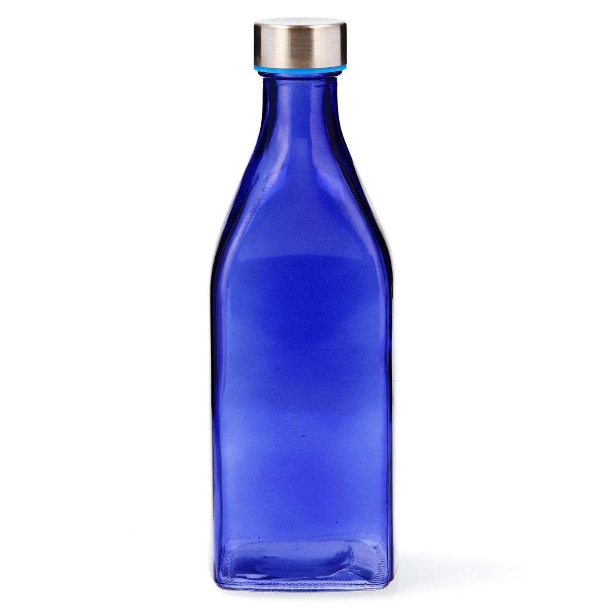Quid Habitat Botella de Mesa de Vidrio Brillo con Tapón 1 L Azul, Pack 12 Unidades, Apto Frigorífico, Higiénica y Fácil Limpieza