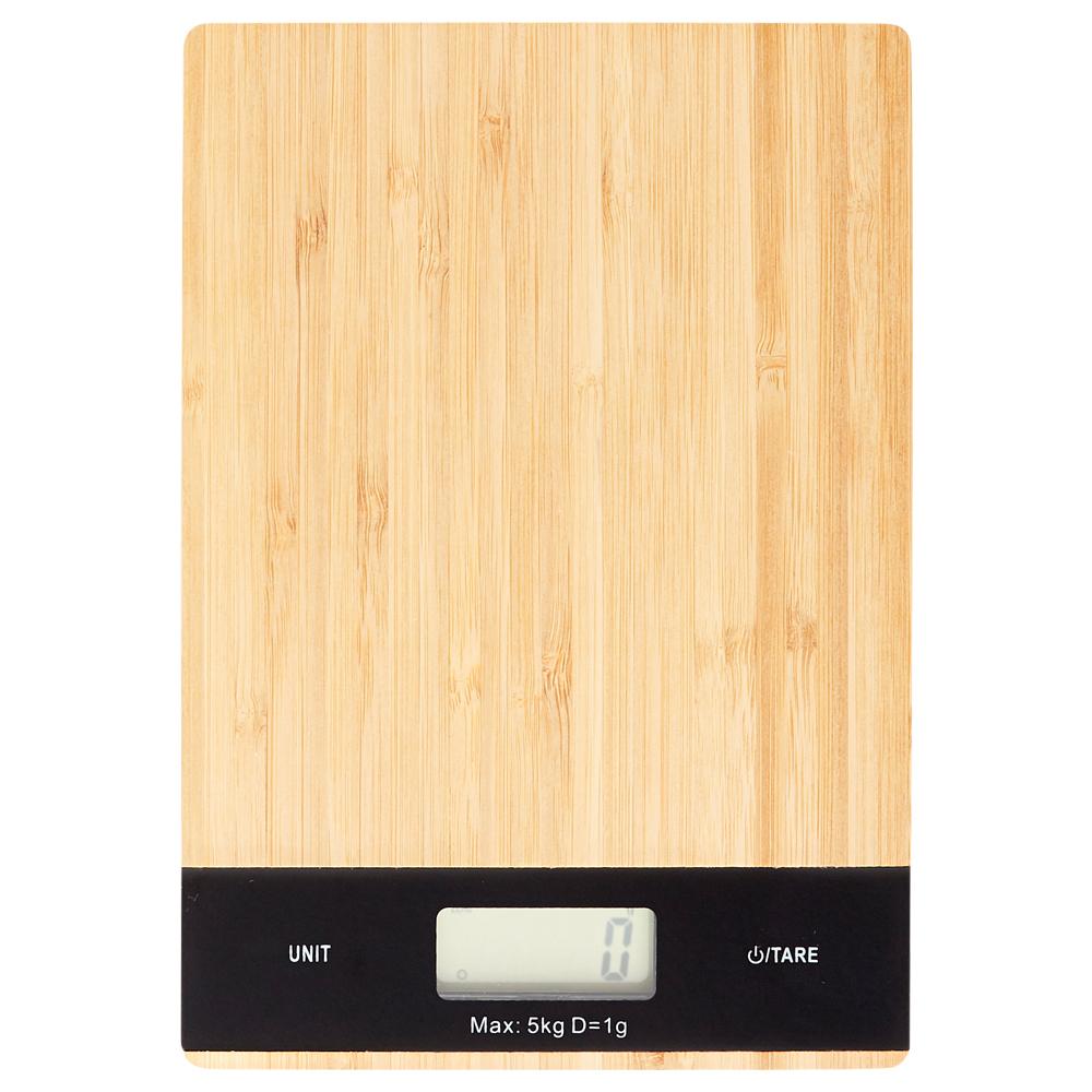 Day Balanza Digital 5 Kg de Bambú con Tara, Apagado Automático y Luz Azul