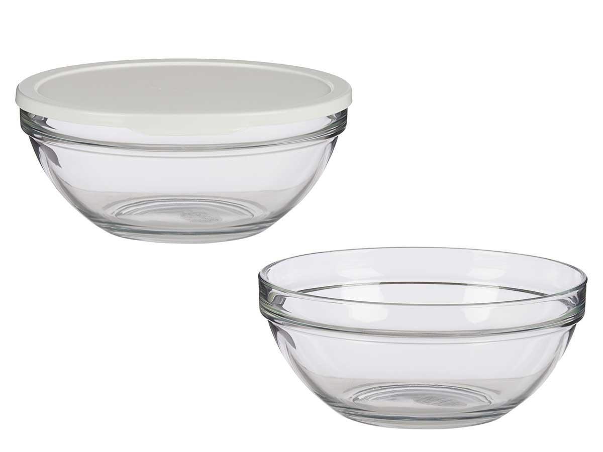 Pasabahce Fiambrera Redonda Chefs con Tapa Blanca 2500 ml, Vidrio y Plástico, 23.7x10.1x23.7 cm (4 Unidades)