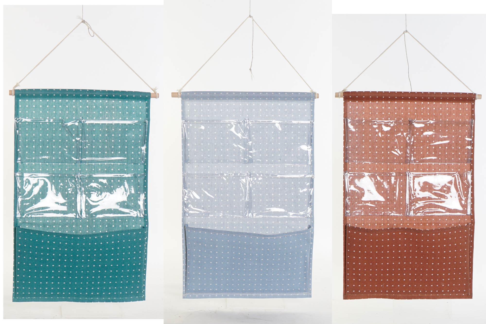 DKD Home Decor Organizador Basicos Algodón Poliéster PVC, Azul Marrón Turquesa, 75x35x3 cm, Pack 12 Unidades