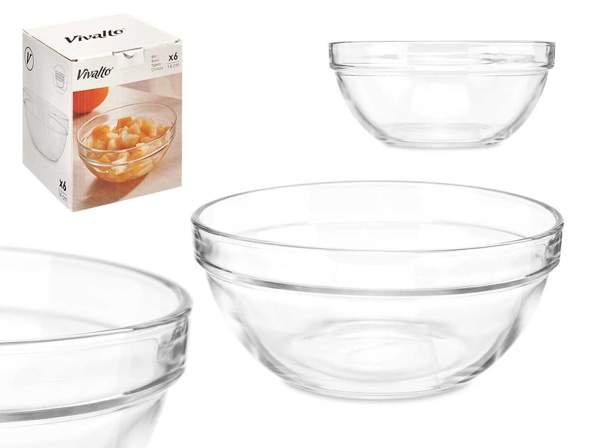 Vivalto Bol de Vidrio Apilable Transparente 14 cm - 400 ml (48 Unidades)