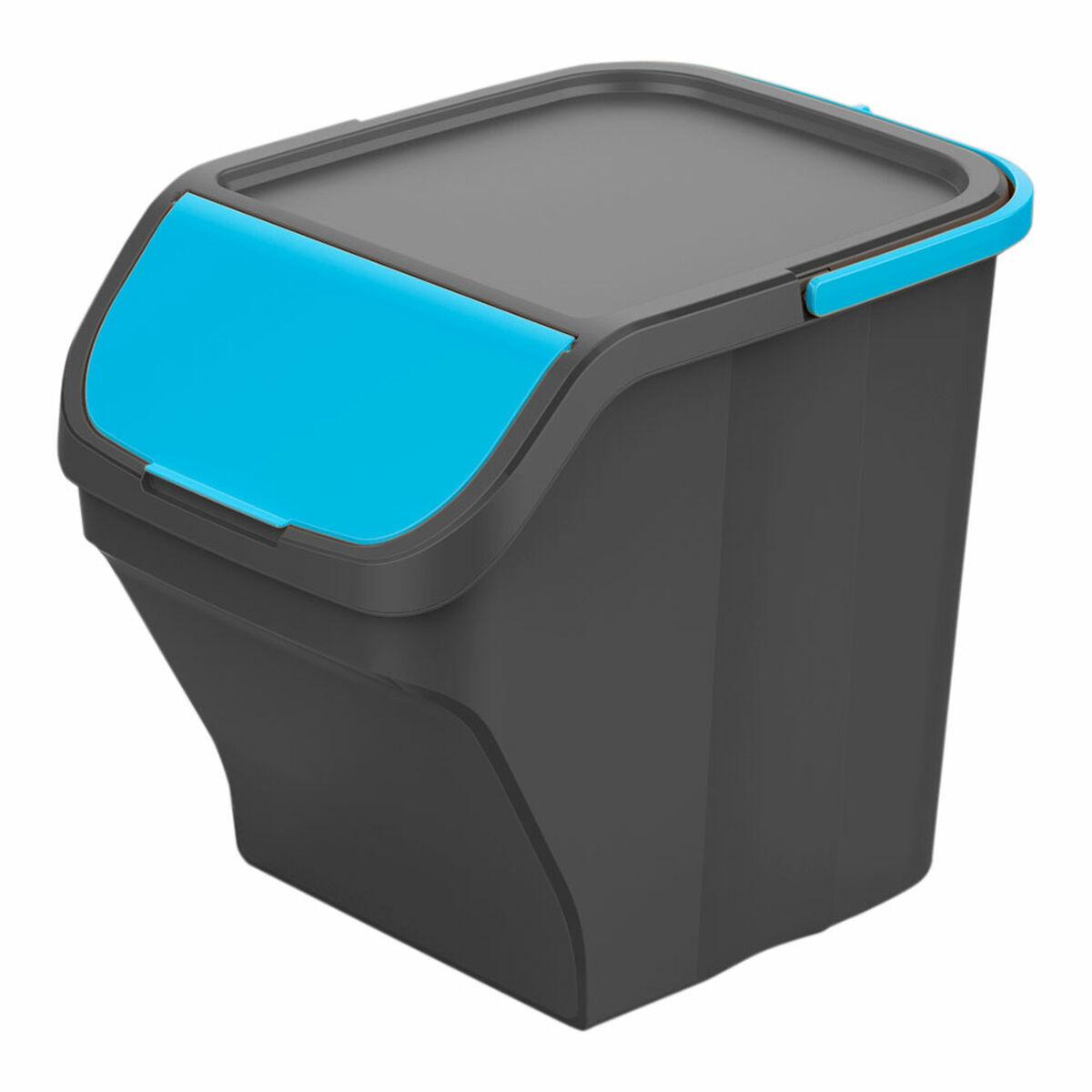 Mondex Cubo Stack´n sort Gris Tapa Azul 25L para Reciclaje Apilable Material 95% Reciclado