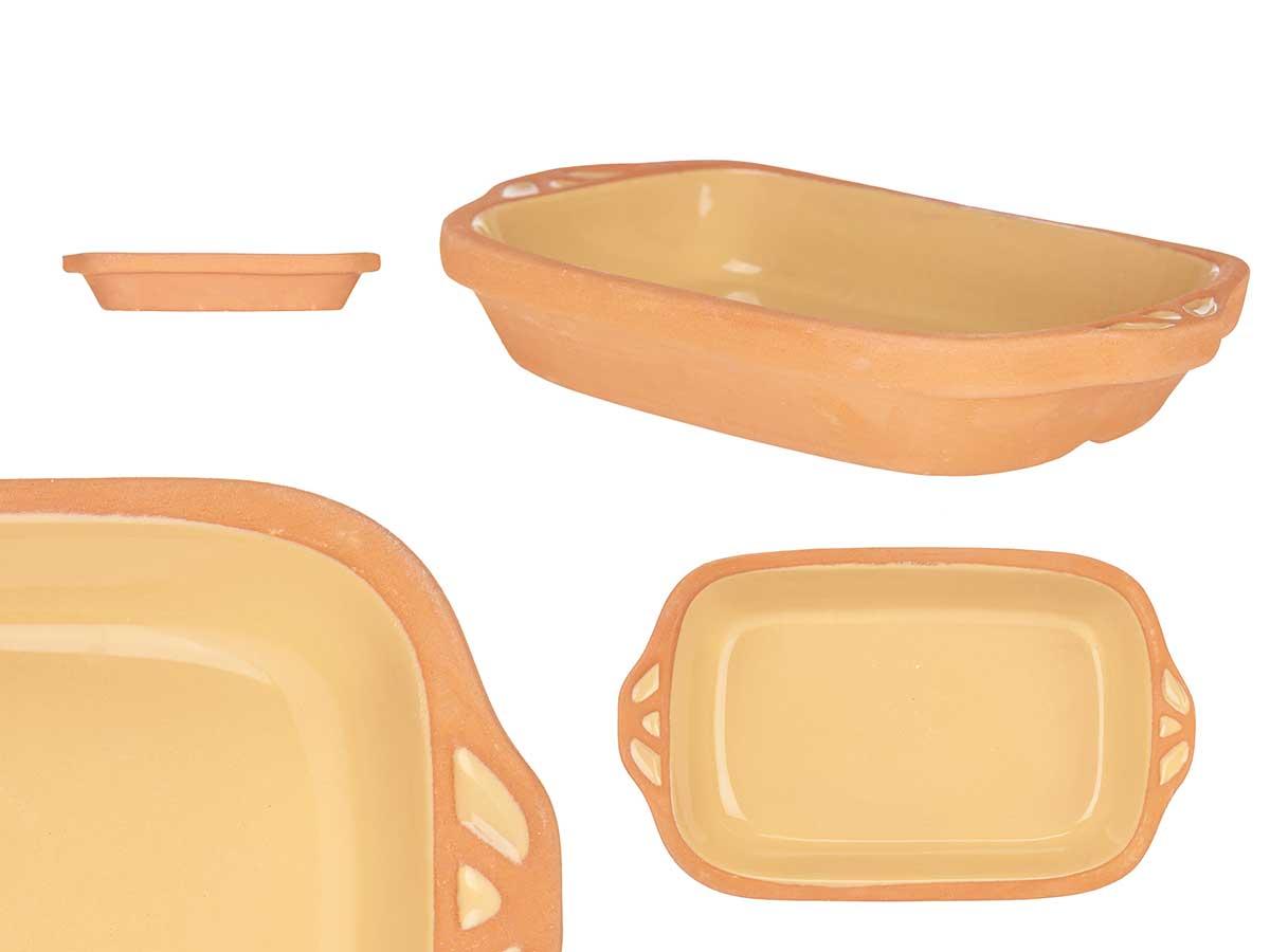 La Dehesa Cazuela de Barro Rectangular con Asas 23 cm, Amarillo - 24.5x14.5x4.5 cm (8 Unidades)