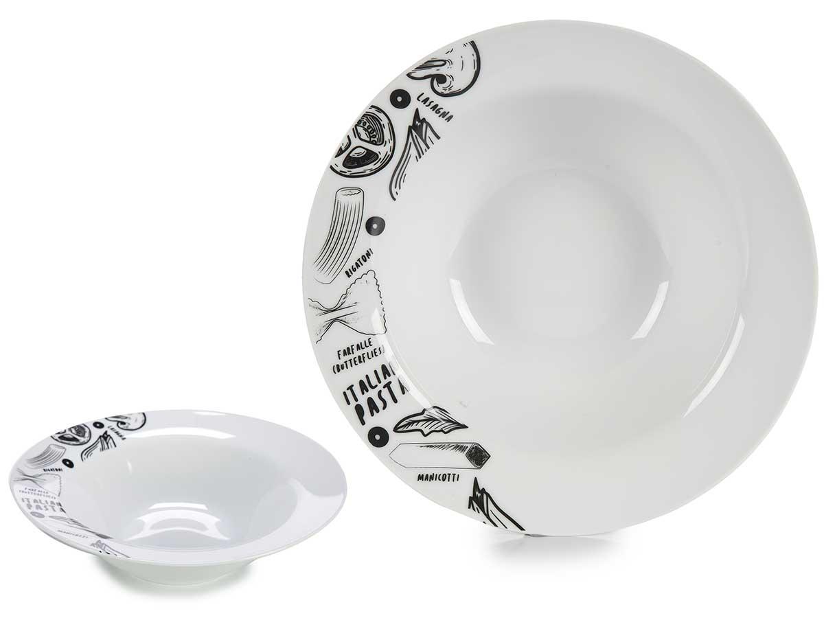 Arte Regal Plato Pasta Porcelana 23 cm, Estampado Pasta, Apto Lavavajillas (16 Unidades)