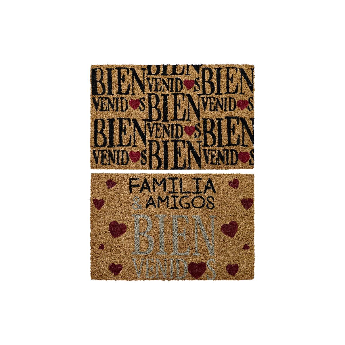 DKD Home Decor Felpudo Urban Marrón Rojo de Fibra de Coco y Goma con Mensaje "Bienvenido" 40x60 cm - Pack de 2 Unidades