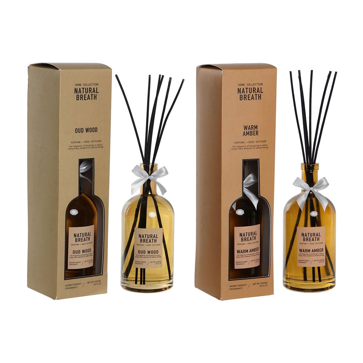 DKD Home Decor Ambientador Mikado Scandi 1L Cristal y Ratán Ámbar y Gris 40 cm Alto (2 Unidades)