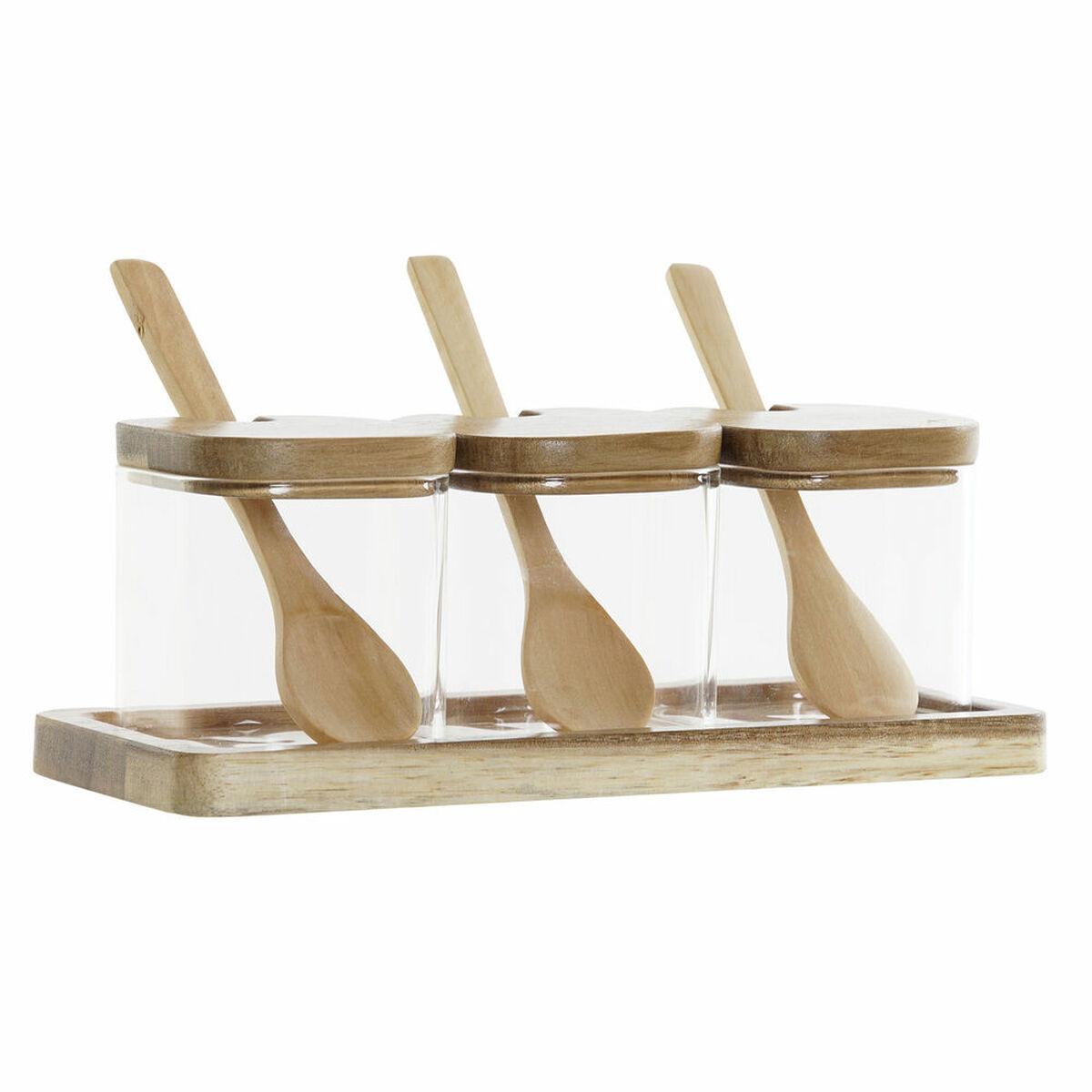 DKD Home Decor Bote Básico Set de 3, 150ml, Borosilicato y Bambú, Natural Transparente, 8x1.5x20.5 cm, Apto Lavavajillas