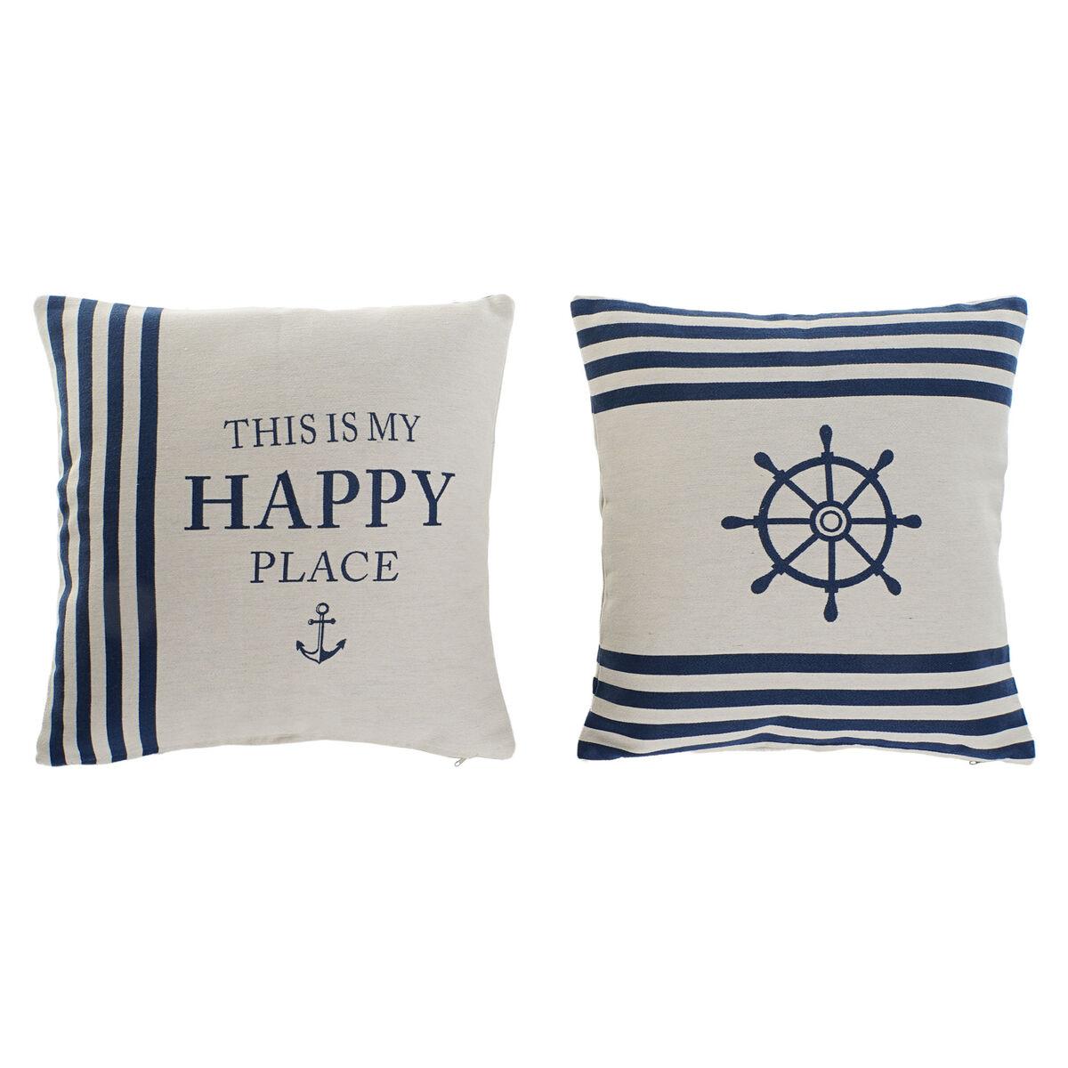 DKD Home Decor Cojín Atlántico Azul Marino Blanco 45x45 cm Algodón Poliéster con Cremallera - Pack 2 Unidades
