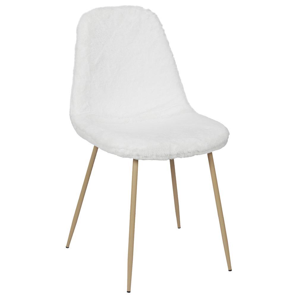 Home Deco Factory Silla Blanca Aurea con Pelo de Imitación, Soporta 110 kg, 54.7x44.1x85.2 cm