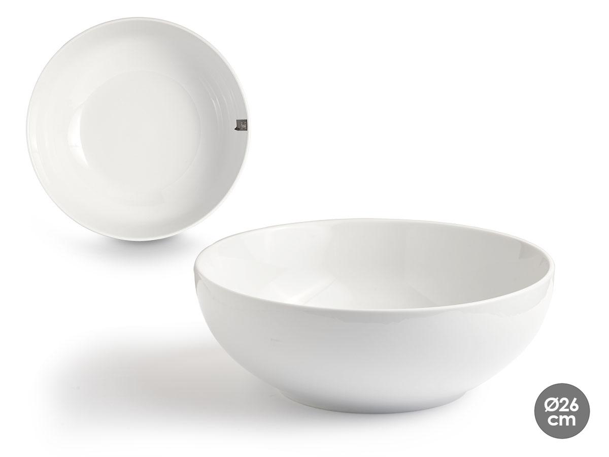 Vessia Bol de Porcelana Redondo 26 cm, Blanco, Capacidad 2.6 litros (12 Unidades)